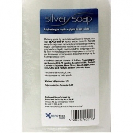 Antybakteryjne mydło w płynie do rąk i ciała Silver Soap 500ml Nano Srebro